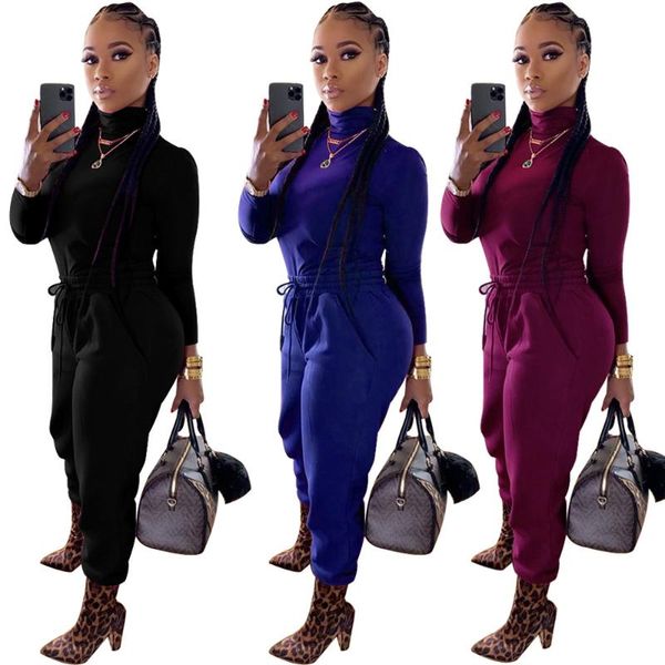

two piece dress bandage 2 set women long sleeve female turtleneck lady pieces sets women's suits, White