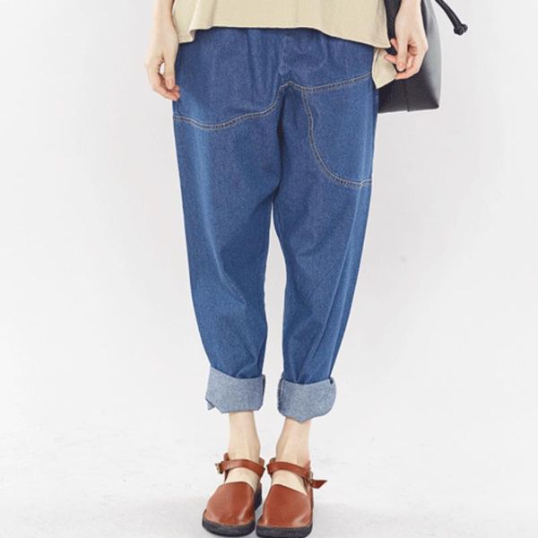 

plus size 4xl 5xl spring harem pants autumn loose women jeans casual female elastic women's trousers pt17, Blue