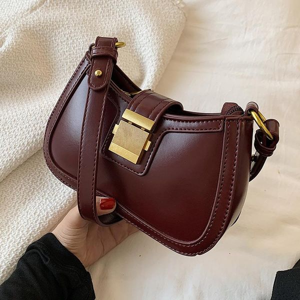 

evening bags trends simple solid color pu leather shoulder for women 2021 lock handbags and purses small travel lady designer bag