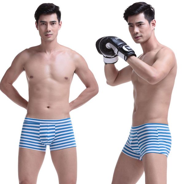 

new men's mid waist striped youth boxer underwear cotton breathable, Black;white