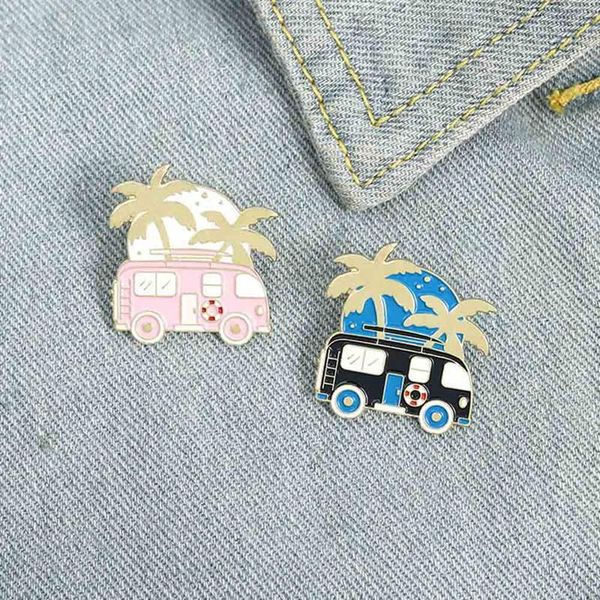 

pins, brooches coconut tree bus enamel pin pink black brooch bag clothes lapel, Gray