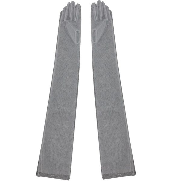 

bridal gloves 70cm bride wedding chiffon gauze long diy dress cosplay costume for woman grey 1pair, White