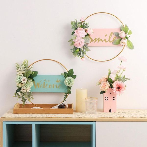 

party decoration garland wall welcome card metal beautiful exquisite flower door wrought round simulation 34*40cm
