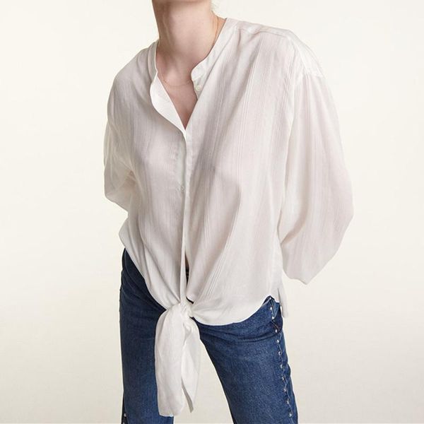 

women's blouses & shirts women stripes retro o-neck single breasted loose long lantern sleeve 2021 early autumn office lady shirt top, White