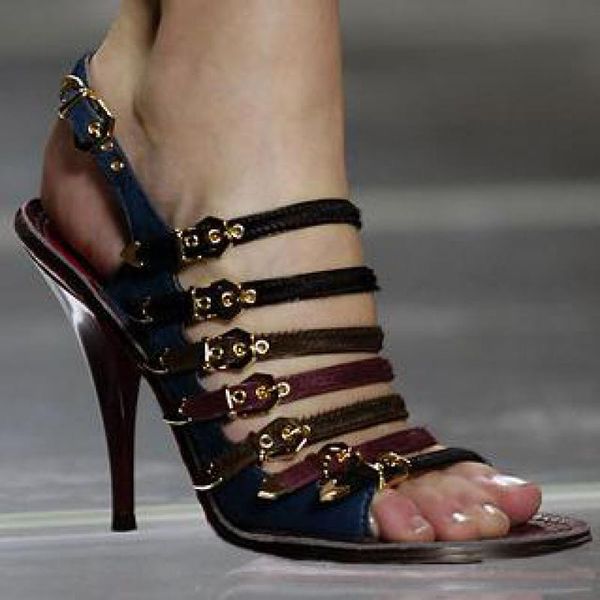 

dress shoes gladiator sandals women 2021 summer square head belt buckle color matching thin heel high heels pumps personality sandalias, Black