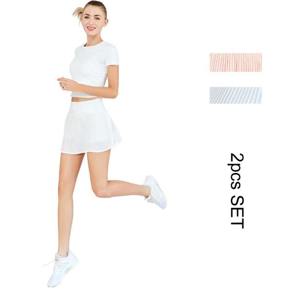 

gym clothing women sport suits slim and pleated skort 2pcs quick dry yoga dancing tennis golf train fitness clothes dress tracksuit, White;black