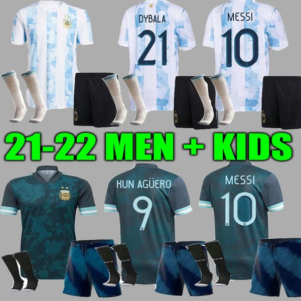 

2021 22 argentina soccer jersey kun aguero lo celso martinez tagliafico 20 21 messi dybala men kids football kit shirt set uniforms, Black