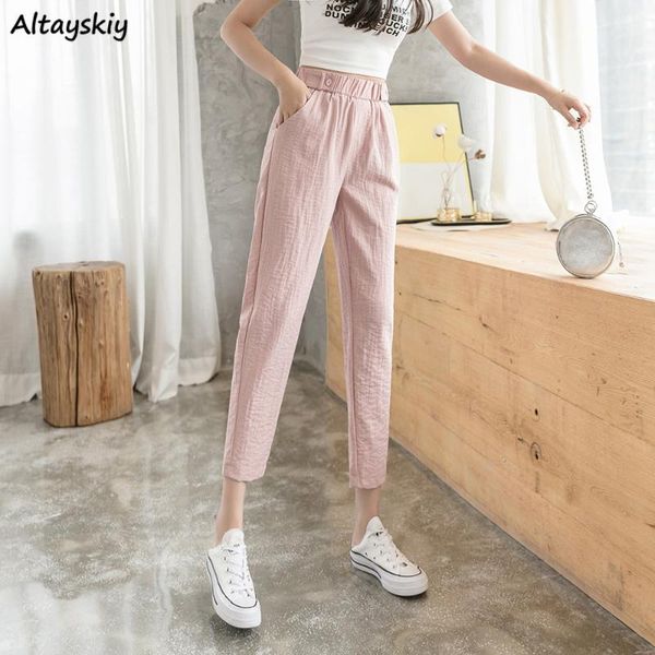 

women's pants & capris women solid harem ankle-length slender pockets casual simple summer cozy all-match trousers students 2021 -arriv, Black;white