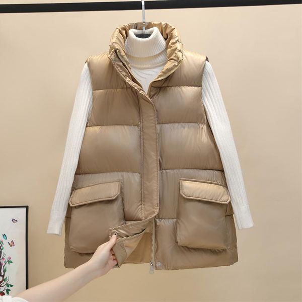 

women's vests 2021 winter warmer waistcoat female down vest jacket loose coat, Black;white