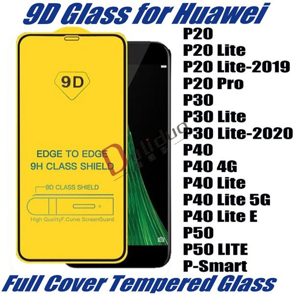 9D полная крышка закаленного стекла экран экрана защитник для Huawei P50 P0 P0 P30 P20 Lite E Pro 5G 4G P Smart S Z Plus 2021 2020 2019