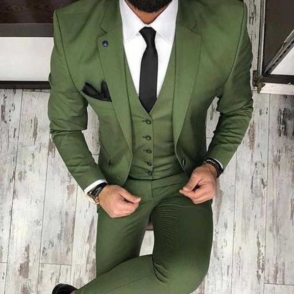 Braço verde homens ternos para casamento smoking 2020 três peças noivo waistcoat blazer estilo blazer jaqueta + calça + colete x0909