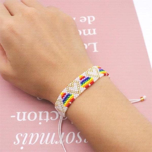 

beaded, strands zhongvi fashion rainbow heart bracelet for girl friendship bohemia miyuki beads bracelets women handmade pulsera, Black