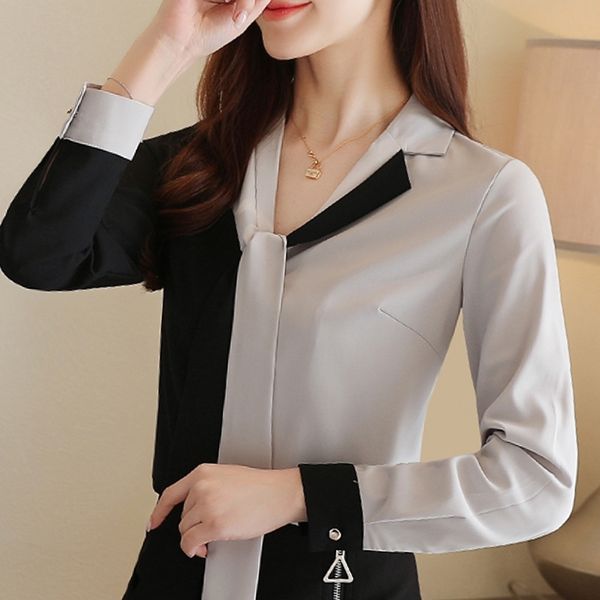 

long sleeve blouse women blusas mujer de moda v-neck office chiffon blouse shirt blouse women clothing blusa d979 210426, White