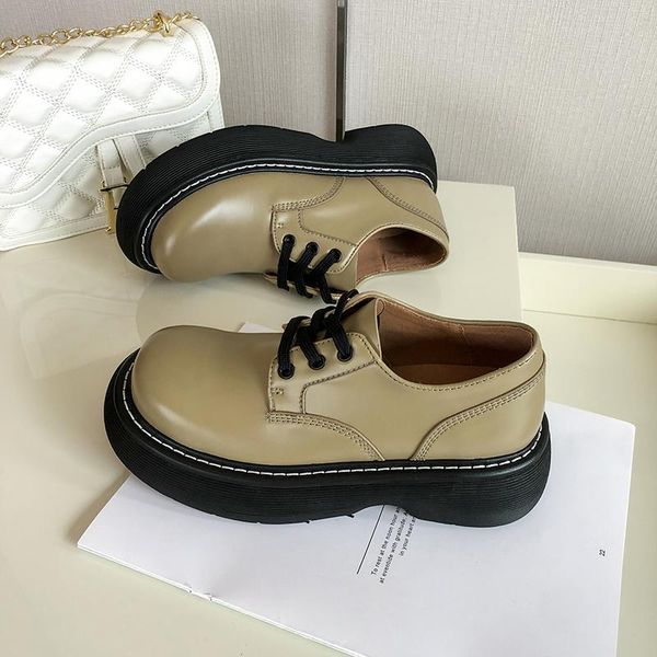 

dress shoes platform patent leather women's 2021 big head genuine lace up ladies non-slip trend loafers women, Black