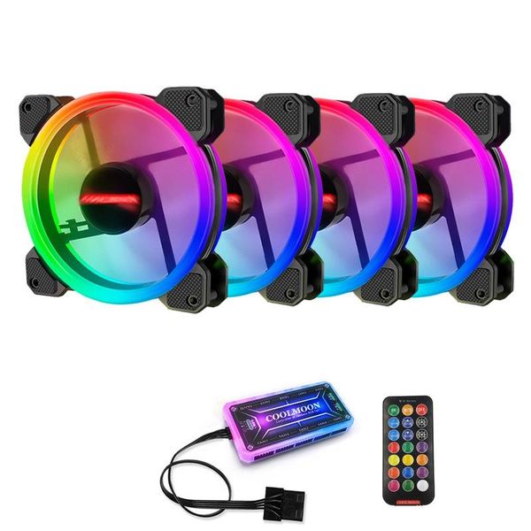 

fans & coolings coolmoon computer case pc cooling fan rgb adjust 120mm quiet + ir remote cooler cpu four in one