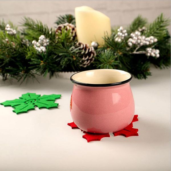 

mats & pads christmas drink red green snowflake cup wine tea coffee bow 4pcs dinner party table coasters pad home decor
