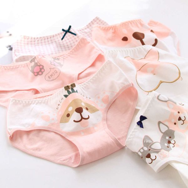 

lovely cartoon corgi dog pattern underwear for women cotton menstrual panties soft girls student briefs ladies lingerie, Black;white