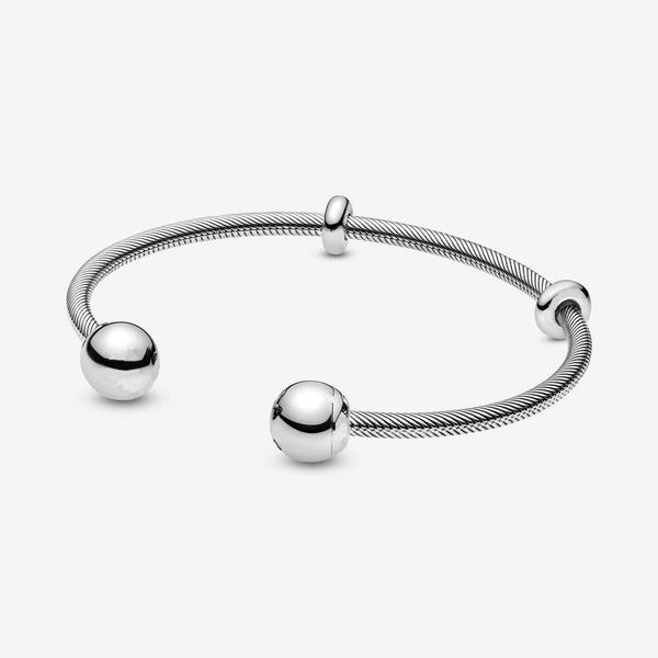 

genuine new arrival high polish 100% 925 sterling silver moments snake chain style open bangle fashion jewelry making for women gifts, Black