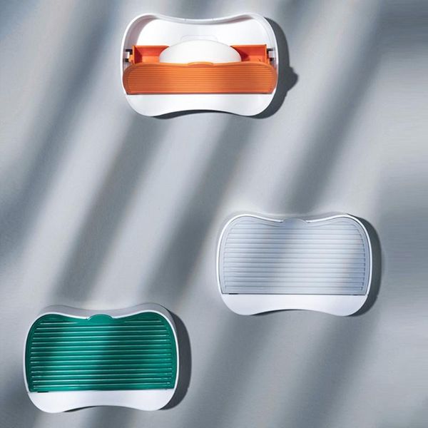 

soap dishes mxlb wall-mounted dish bathroom storage drain rack box hook plastic creative flip cover no trace sticker free