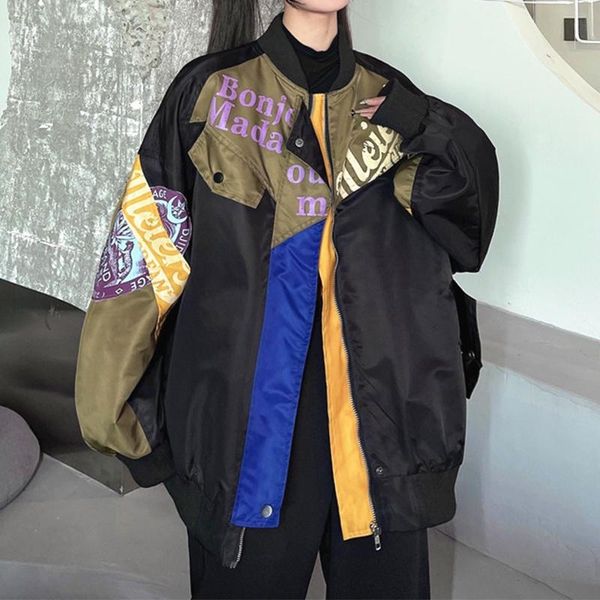 

women's jackets american casual wear jacket oversized girls spring 2021 ins retro stitching loose baseball women fashion korean style, Black;brown