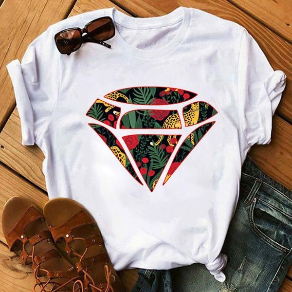 

leopard floral print tee womens short sleeve graphic female tumblr, White