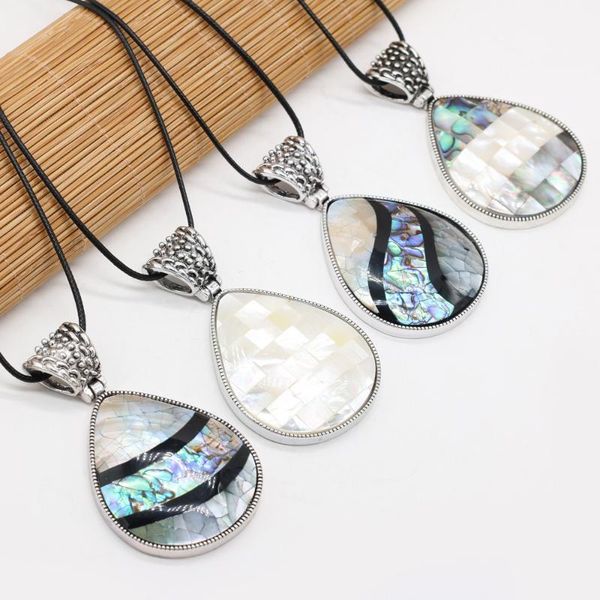 

pendant necklaces natural shell necklace simple big water drop abalone vintage metal frame good quality jewelry gift, Silver