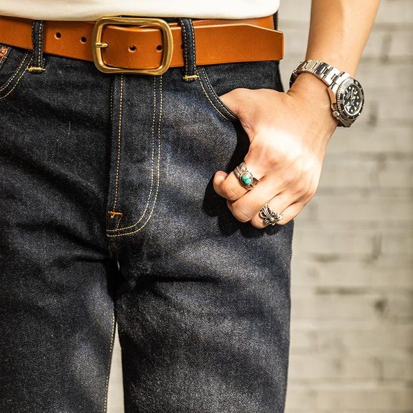 

men jeans 14oz selvedge denim regular staright leg pants blue men's