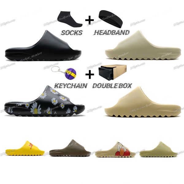 

mens womens slipper sandals beach slides slippers foam runner trainers earth brown desert sand triple black bone white resin slide sandal me