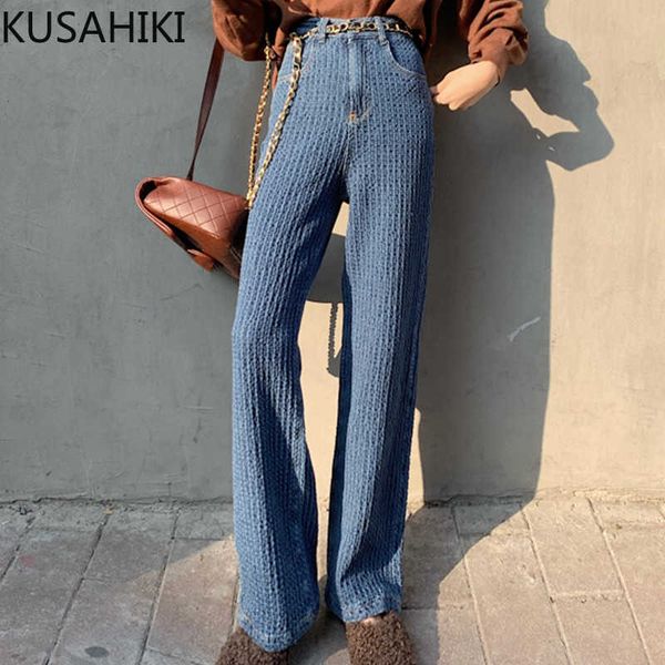 

korean weave jeans women pants high waist elegant long trousers causal demin wide leg 6f574 210603, White