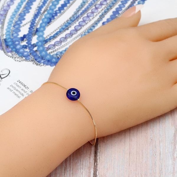 

charm bracelets blue color turkish evil eye bracelet gold copper chain adjustable for women fashion small gift, Golden;silver