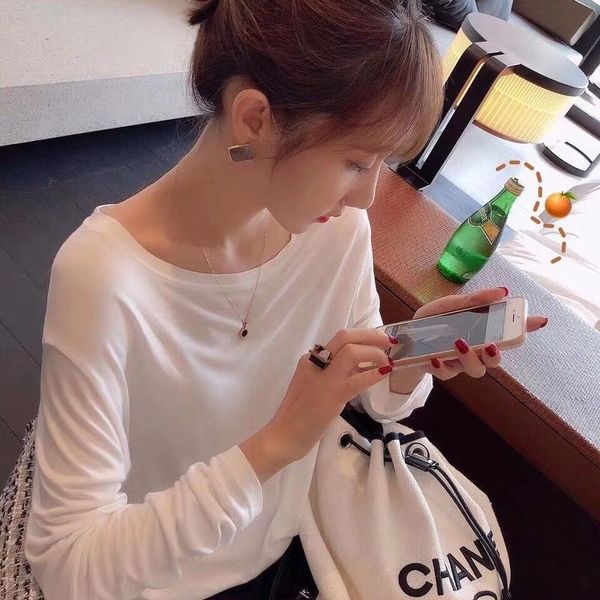 

women's t-shirt long sleeve t-shirts clothes autumn loose plain pulovers plus size fashion korean sun protection casual thin inside, White