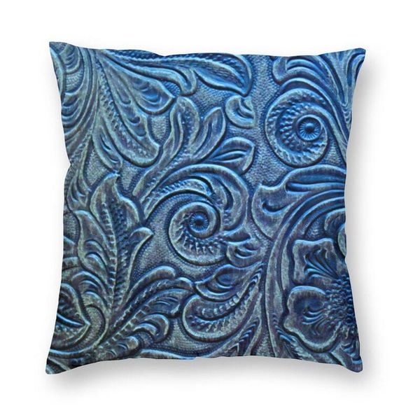

cushion/decorative pillow blue tooled leather floral pattern cushion cover vintage textures throw case for car cool pillowcase home decorati