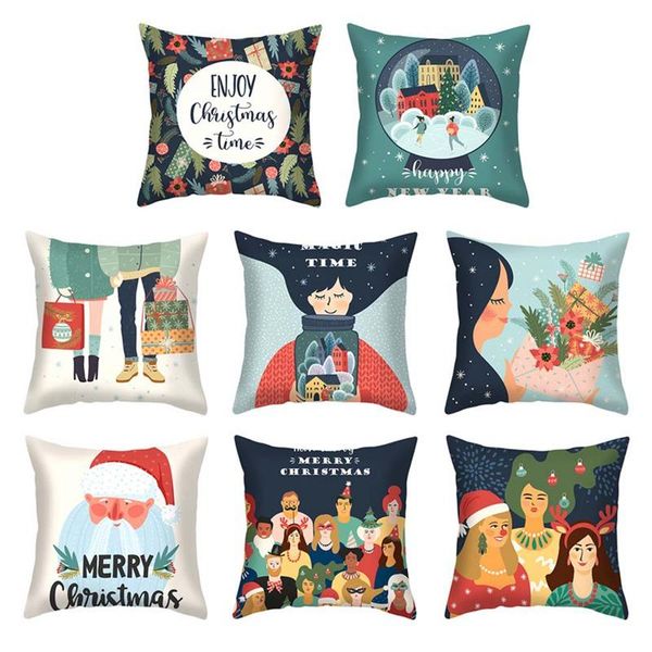 

pillow case fun cartoon illustration print pillowcase christmas lucky girl santa home decoration for sofa throw cover