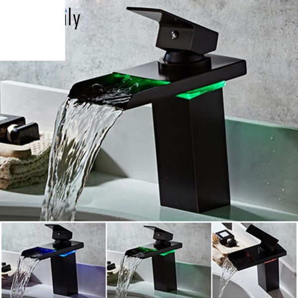 

luminous basin faucet copper waterfall water temperature control discoloration table washbasin bathroom sink mixer tap faucets