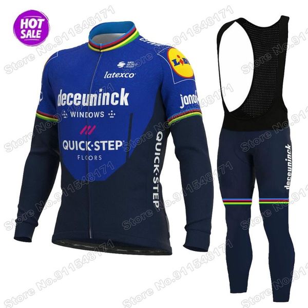 

racing sets team quick step 2021 cycling jersey set clothing suit mens long sleeve mtb bike road pants bib ropa ciclismo, Black;blue