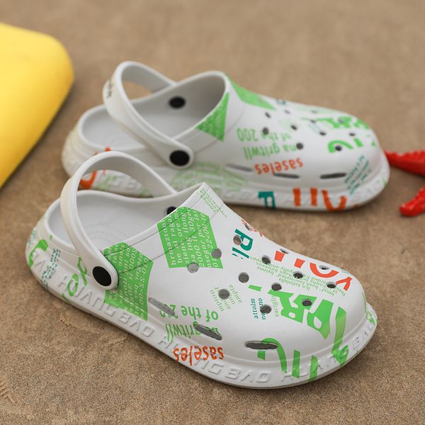 

mens sandals summer fashion graffiti painting couple flat sandals outdoor beach womens sandals casual garden shoes sandalias 45, Black