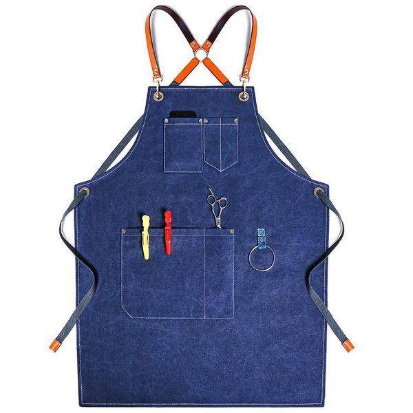 

aprons solid canvas pocket chef pinafore hairdresser apron cooking baking women for kitchen accessories cafe house cleaning bibs