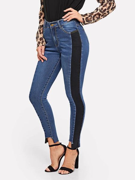 

fashion a pair of jeans 2021 versatile contrast high elastic women's trend, Blue