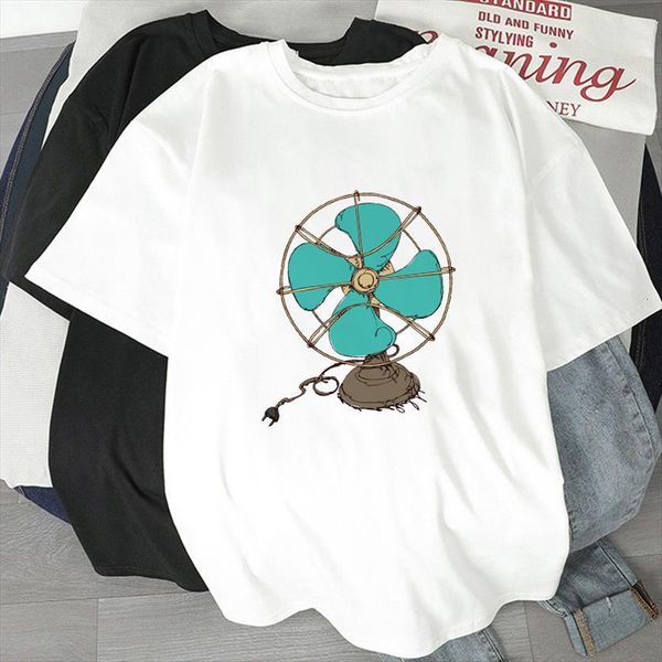 

summer vouge cute fan womens cartoon print 90s harajuku graphic kawaii korean style hipster amp tee, White