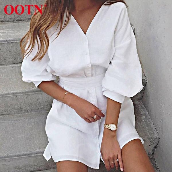 

party dresses ootn v neck cotton linen dress lantern sleeve black casual ladies shirt white spring summer women beach vacation, White;black