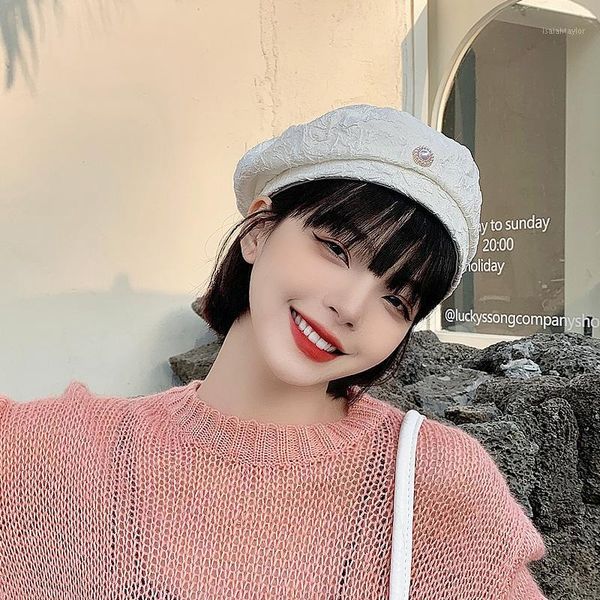 

women thin breathable solid beret pearl female pleated cotton painter hat stylish versatile artist hats designer berets, Blue;gray
