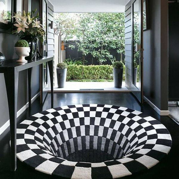 

carpets 3d visual creative carpet floor non-slip pad black white block doormat simple mat for bedroom office living room coffee table