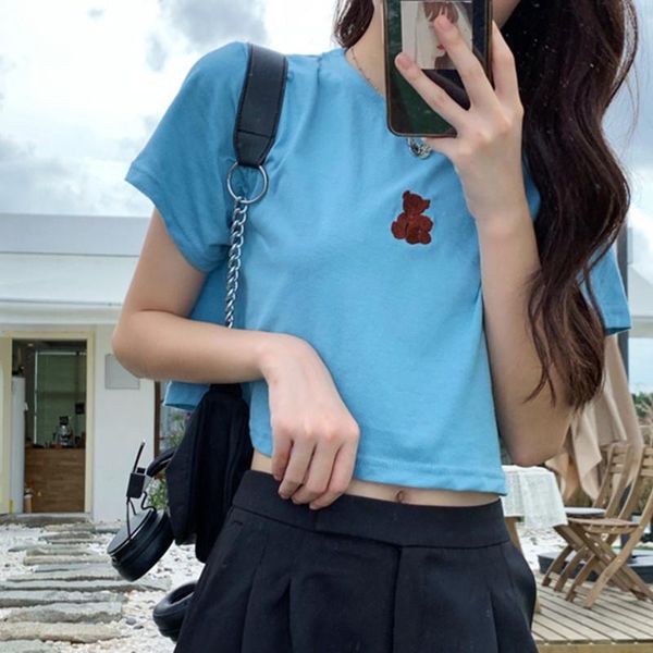 

women's t-shirt 2021 summer t shirts for women slim short umbilical cord short-sleeved clothing casual woman tshirts, White