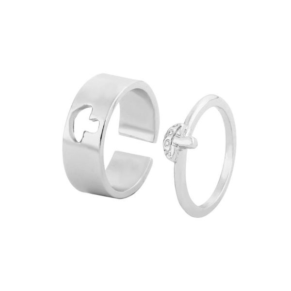 

wedding rings product dinosaur ring set ins retro creative metal geometric hollow opening adjustable for teen girls, Slivery;golden