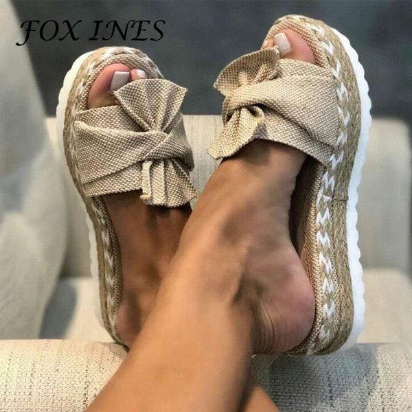 

women slippers slides bow summer sandals bow-knot thick soles flat platform floral beach flip flops shoes, Black