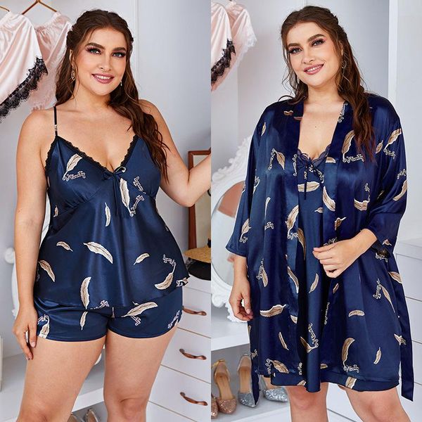 

women's sleepwear 2022 plus size 3xl 4 pieces dresses nightgown set night dress silk satin nightwear robes women kimono summer female b, Black;red