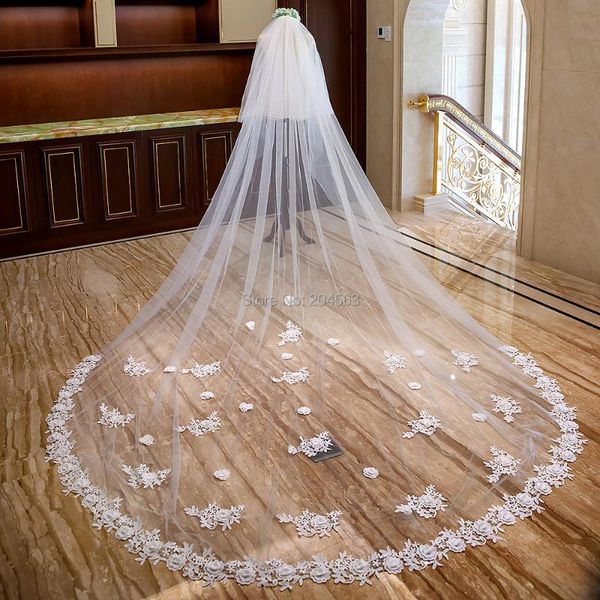 

bridal veils two-layer lace wedding veil with flowers stunning long comb, Black