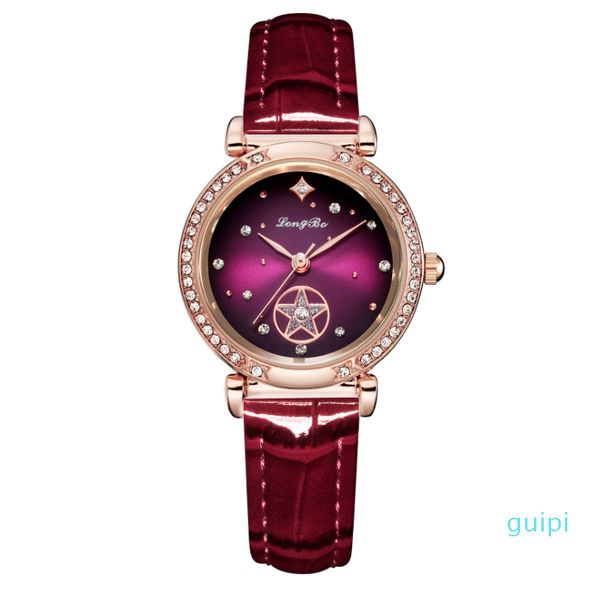 

luxury longbo rose gold case beautiful ladies quartz watch diamond night starry dial delicate womens watches elegant girls wristwatches, Slivery;brown