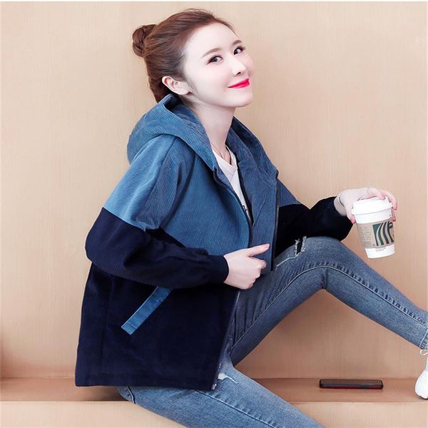 

women's jackets spring autumn women short jacket female corduroy loose hooded coat ladies large size 4xl casual pockets long sleeve out, Black;brown