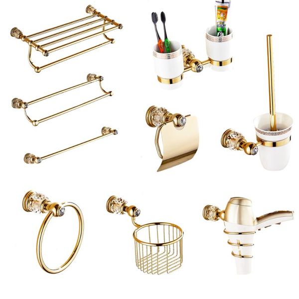 

bath accessory set luxury shiny gold crystal brass bathroom accessories ceramic toothbrush cup toilet paper holder towel shelf copper produc